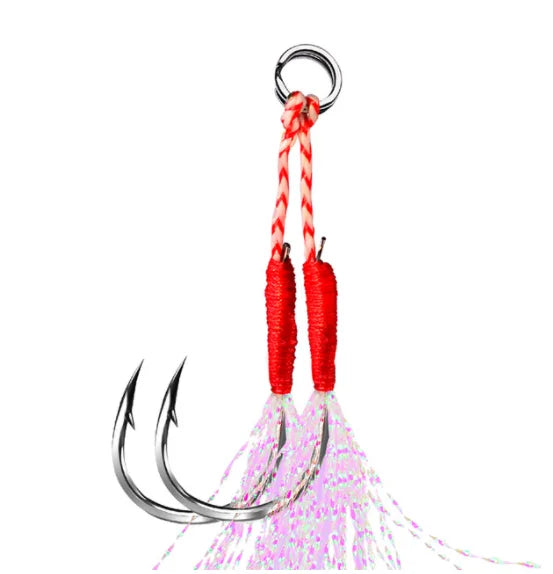 5pair Fly Fishing Jig Hooks Barbed Double Circle High Carbon Steel Carp Hook With Thread Feather Roped Fishhook Fishing Tackle