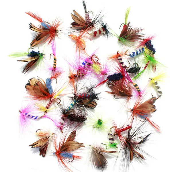 KKWEZVA 60pcs Lures Fly fishing Hooks  Butter fly Insects Style Salmon Flies Trout Single Dry Fly Fishing Lure Fishing Tackle