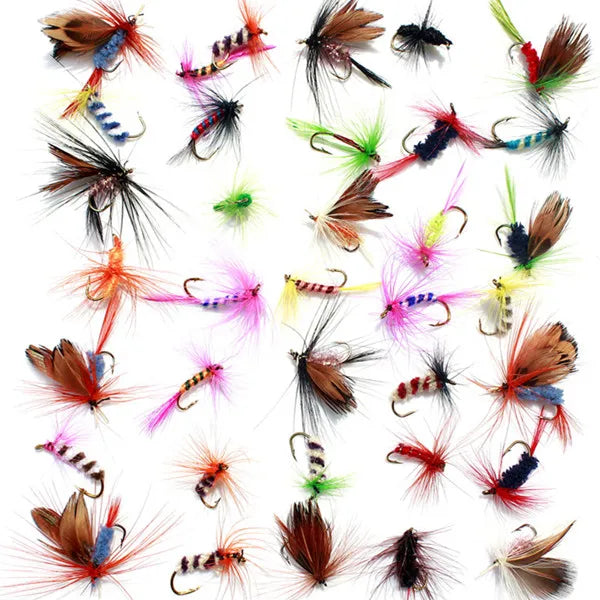 KKWEZVA 60pcs Lures Fly fishing Hooks  Butter fly Insects Style Salmon Flies Trout Single Dry Fly Fishing Lure Fishing Tackle