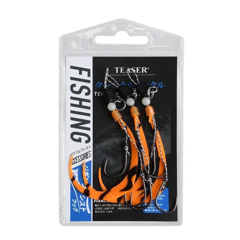 TEASER HK053 3pcs/bag Deep Sea Fishing Octopus Cuttlefish Jig Head Fishing Hooks Luminous Soft Squid Silicone Skirt Hooks