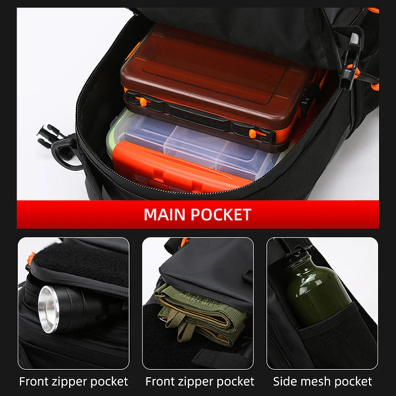 Fishing Lure Backpack with Rod Holders Chest Bag Molle Multi-functional Waist Bags Outdoor Hiking Shoulder Rucksack Large Case