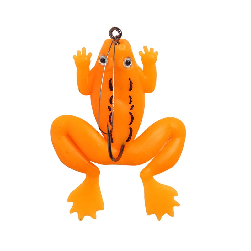 4Pcs Frog fishing Lure Soft Tube Bait Plastic Fishing Lure with Fishing Hooks Topwater Ray Frog Artificial 3D Eyes