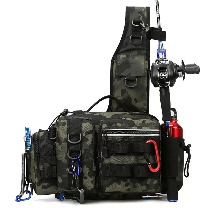 Fishing Tackle Backpack Lure Box Gear Storage Bag Fanny Pack for Men Fly Fishing Backpack with Rod Holder Sling Shoulder Bag