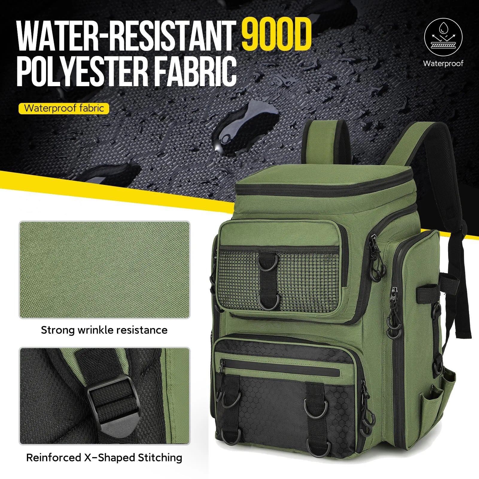 Fishing Backpack with Rod Holders Multifunctional Fish Tackle Rucksack Lure Organizer Storage Bag Outdoor Hiking Hunting Bagpack