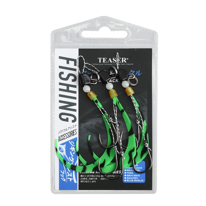 TEASER HK053 3pcs/bag Deep Sea Fishing Octopus Cuttlefish Jig Head Fishing Hooks Luminous Soft Squid Silicone Skirt Hooks
