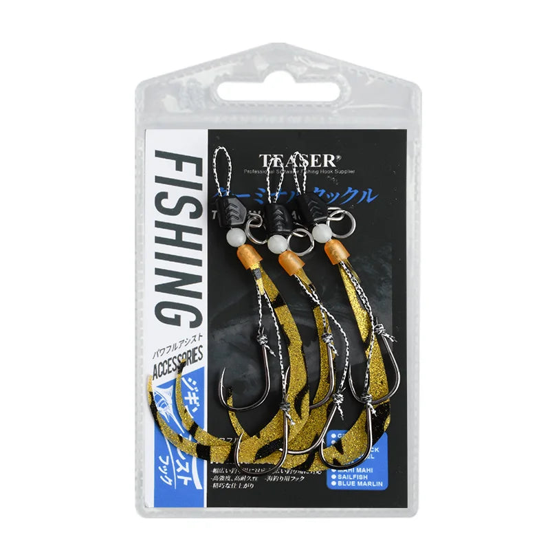 TEASER HK053 3pcs/bag Deep Sea Fishing Octopus Cuttlefish Jig Head Fishing Hooks Luminous Soft Squid Silicone Skirt Hooks