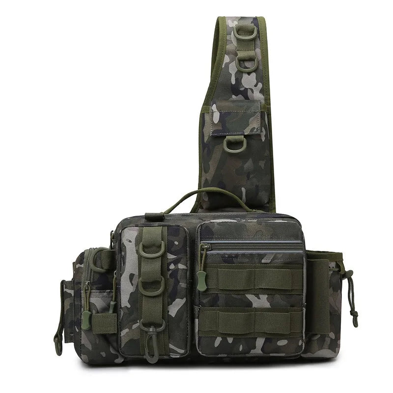 Fishing Tackle Backpack Lure Box Gear Storage Bag Fanny Pack for Men Fly Fishing Backpack with Rod Holder Sling Shoulder Bag