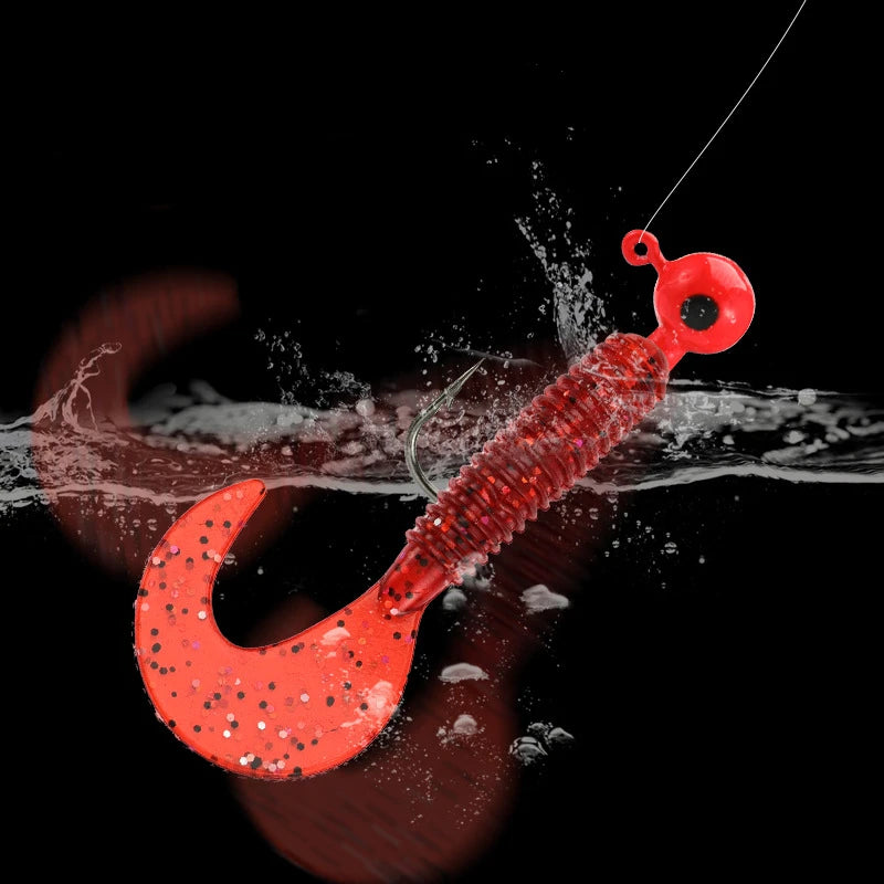 New 20/10PCS Metal Jig Head Fishing Hooks with Soft Worm Lure Grub Silicone Artificial Swimbait Sea Fishing Bait Tackle with Box