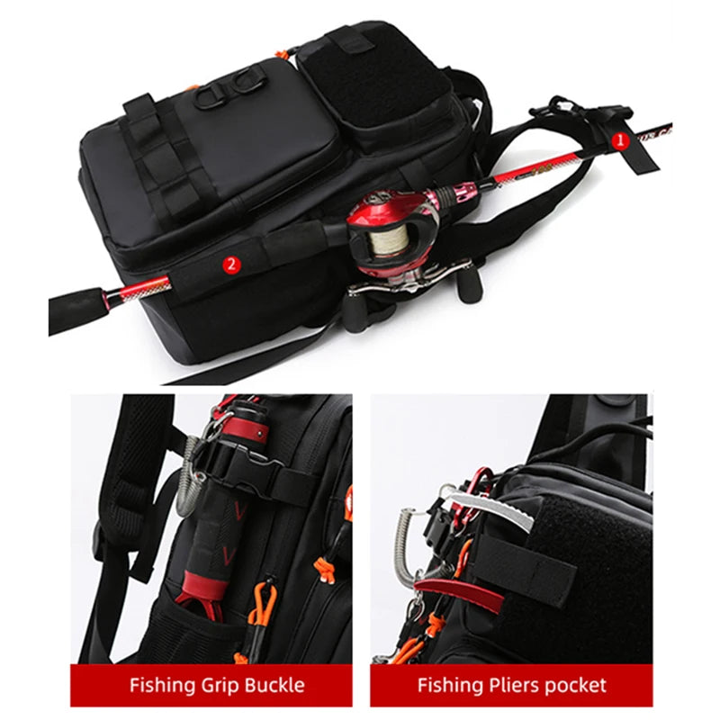 Fishing Lure Backpack with Rod Holders Chest Bag Molle Multi-functional Waist Bags Outdoor Hiking Shoulder Rucksack Large Case