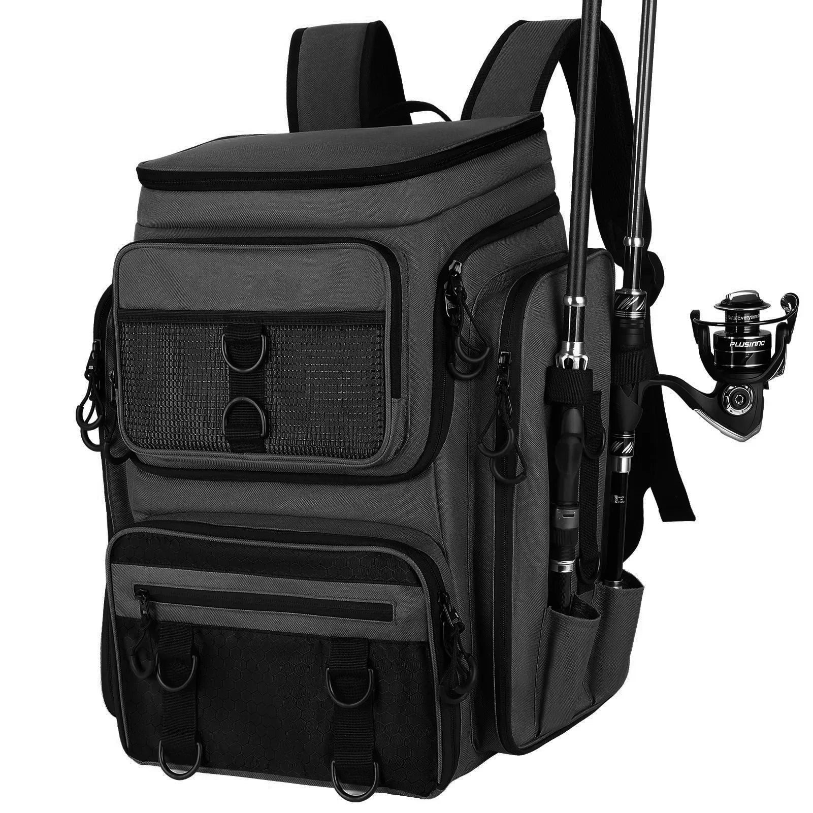 Fishing Backpack with Rod Holders Water-Resistant Large Tackle Bag for Storing Fishing Gear Lures Organizer Storage Backpack