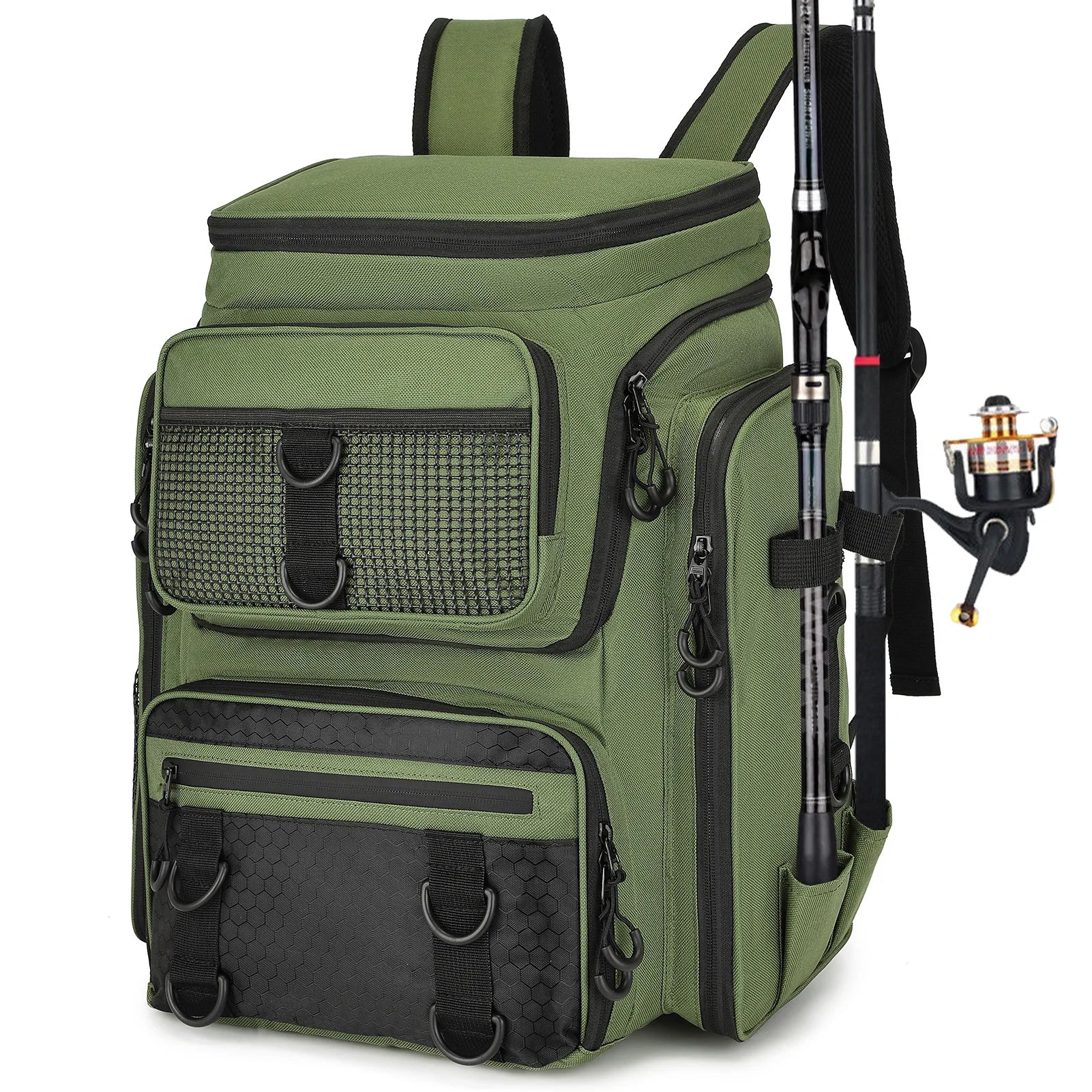 Fishing Backpack with Rod Holders Multifunctional Fish Tackle Rucksack Lure Organizer Storage Bag Outdoor Hiking Hunting Bagpack