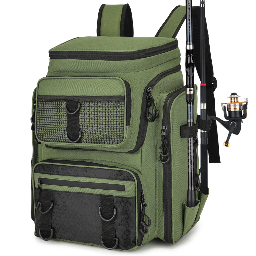 Fishing Backpack with Rod Holders Multifunctional Fish Tackle Rucksack Lure Organizer Storage Bag Outdoor Hiking Hunting Bagpack