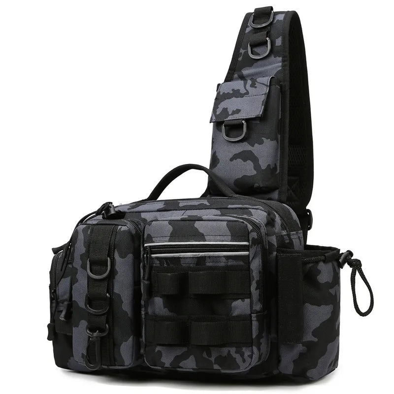 Fishing Tackle Backpack Lure Box Gear Storage Bag Fanny Pack for Men Fly Fishing Backpack with Rod Holder Sling Shoulder Bag