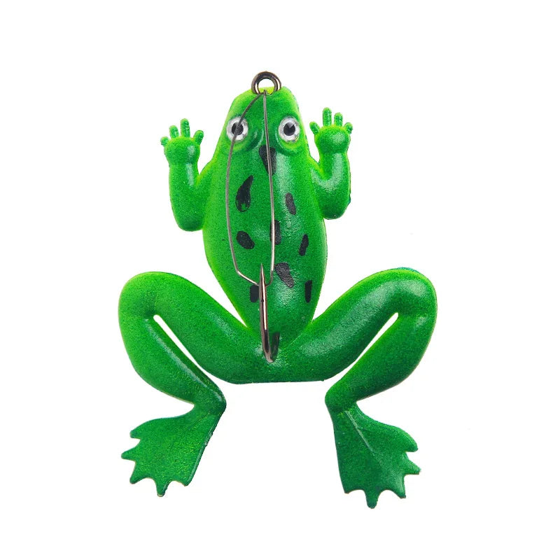 4Pcs Frog fishing Lure Soft Tube Bait Plastic Fishing Lure with Fishing Hooks Topwater Ray Frog Artificial 3D Eyes