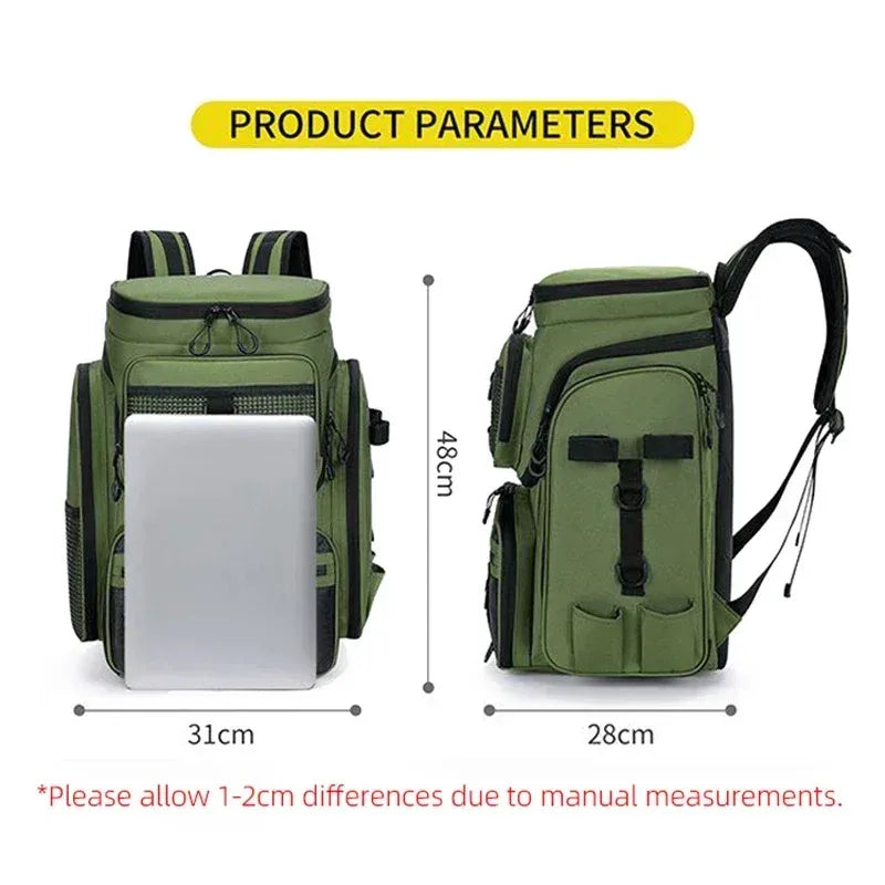 Fishing Backpack with Rod Holders Water-Resistant Large Tackle Bag for Storing Fishing Gear Lures Organizer Storage Backpack