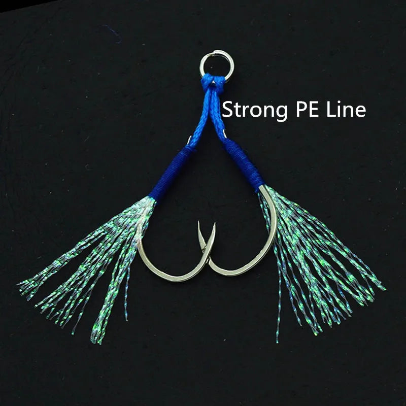 Ufishing Assist Carbon Steel Fishing Hooks With PE Line 10Pairs/Lot Sea Slow Jigging Hook