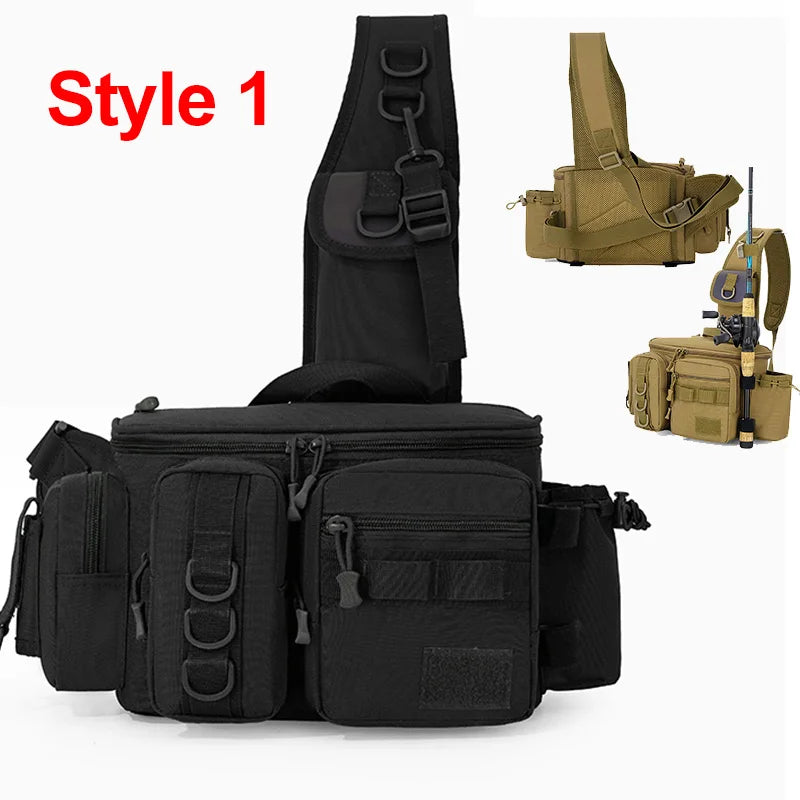 Fishing Tackle Backpack Lure Box Gear Storage Bag Fanny Pack for Men Fly Fishing Backpack with Rod Holder Sling Shoulder Bag