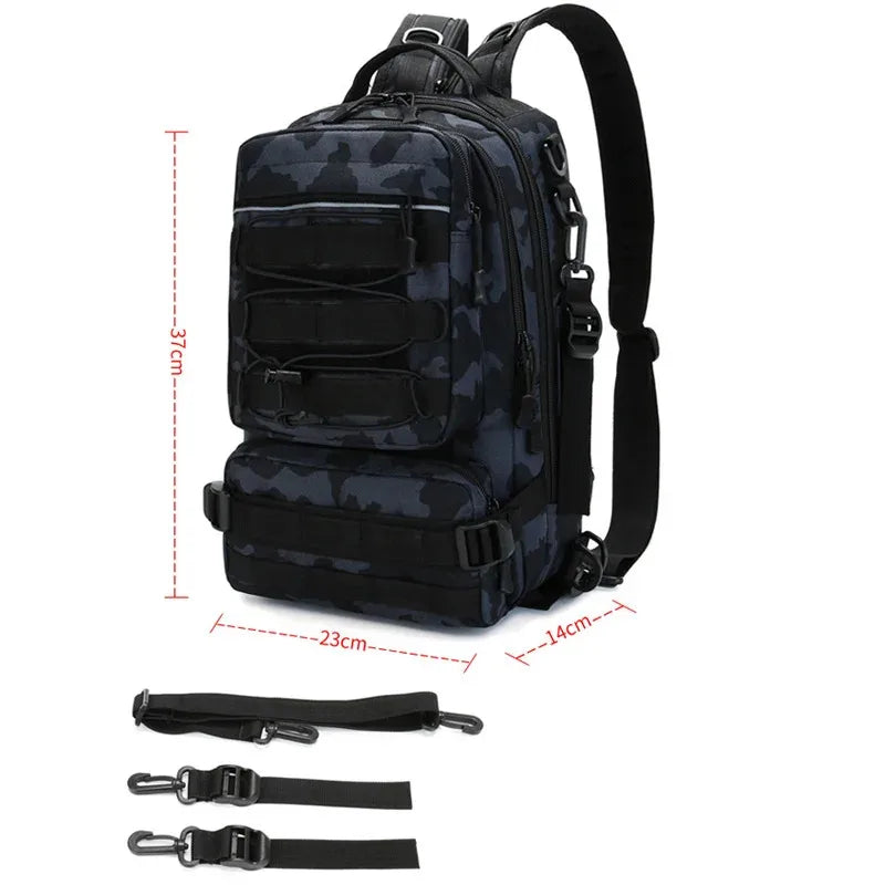 Fishing Tackle Backpack Storage Bag Men's Outdoor Shoulder Hanging Fishing Bait Equipment Bag with Rod Holder Camping Hunting Hi