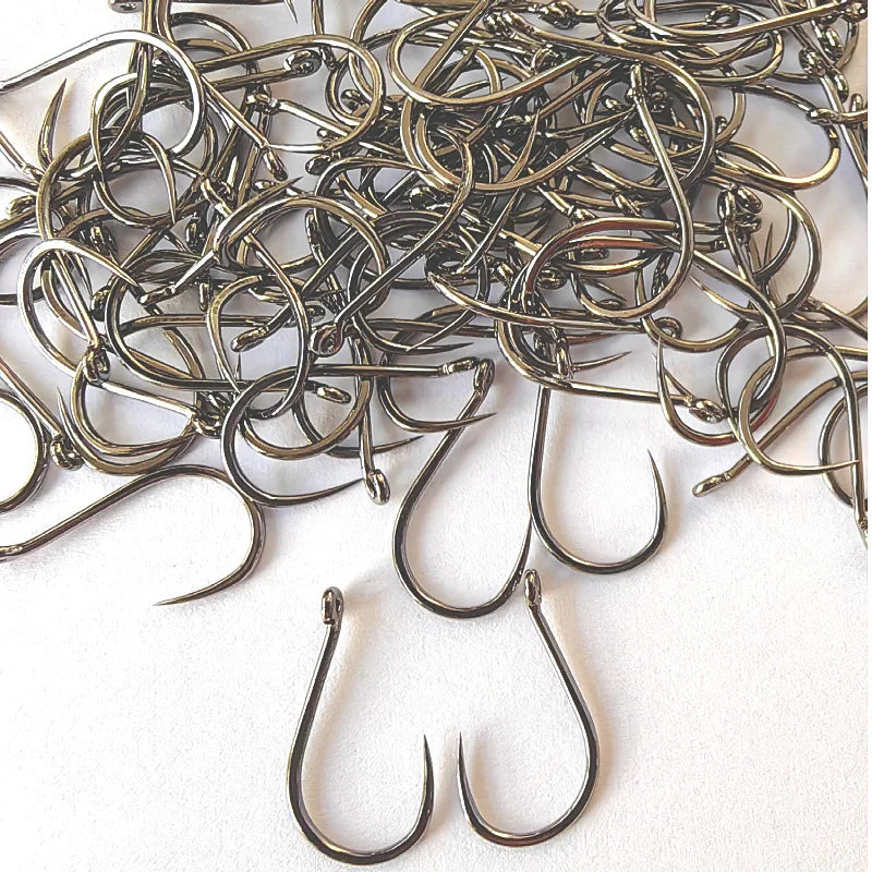 100 Pcs #1-#10 Freshwater Fishing Hooks Carp Fishhooks Non-barb Hooks Kit Jigging Bait Carp Fishing Hook Black Eye Circle pesca