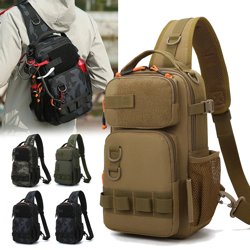 Fishing Lure Backpack with Rod Holders Chest Bag Molle Multi-functional Waist Bags Outdoor Hiking Shoulder Rucksack Large Case