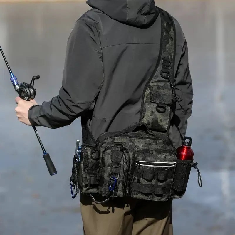 Fishing Tackle Backpack Lure Box Gear Storage Bag Fanny Pack for Men Fly Fishing Backpack with Rod Holder Sling Shoulder Bag