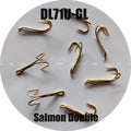 DL71U-GL, Gold Color, Salmon Double Hooks, 50pcs Fishing Hooks