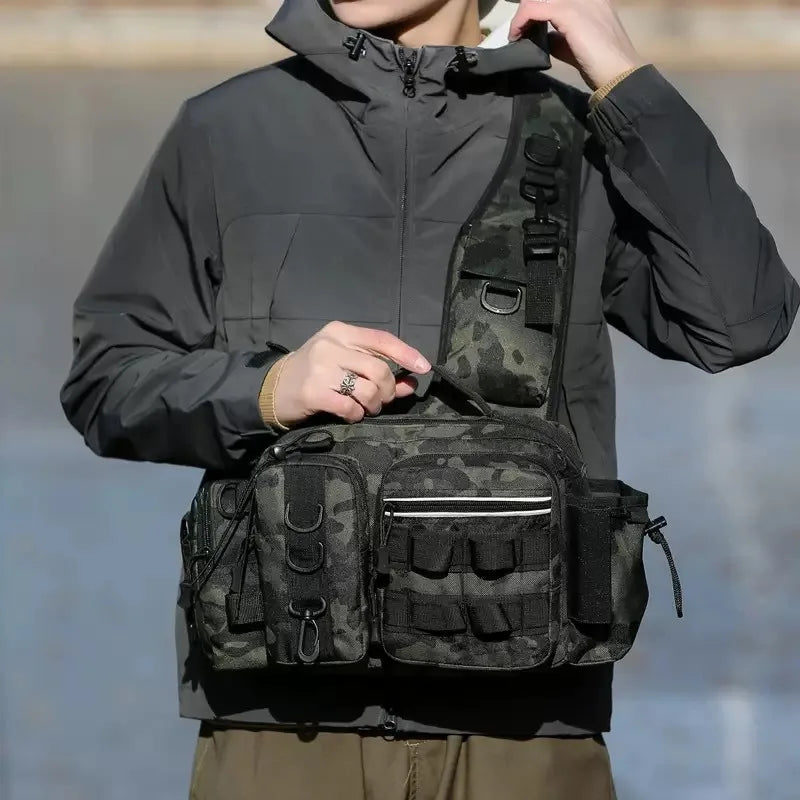 Fishing Tackle Backpack Lure Box Gear Storage Bag Fanny Pack for Men Fly Fishing Backpack with Rod Holder Sling Shoulder Bag