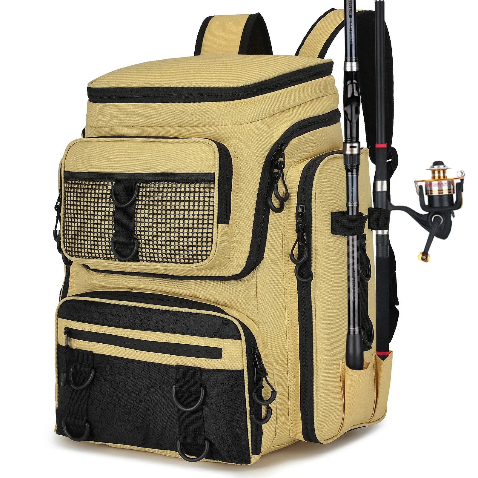 Fishing Backpack with Rod Holders Water-Resistant Large Tackle Bag for Storing Fishing Gear Lures Organizer Storage Backpack