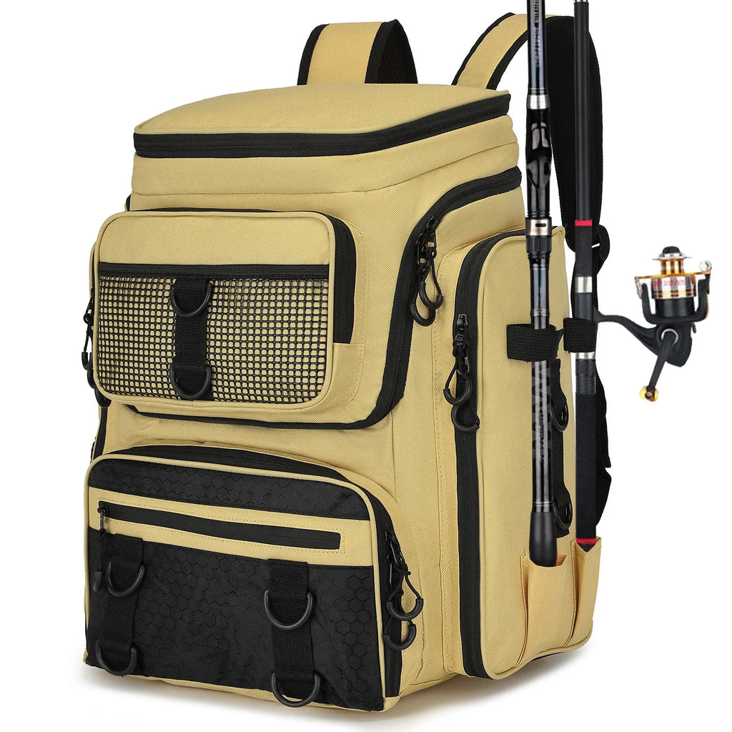 Fishing Backpack with Rod Holders Water-Resistant Large Tackle Bag for Storing Fishing Gear Lures Organizer Storage Backpack