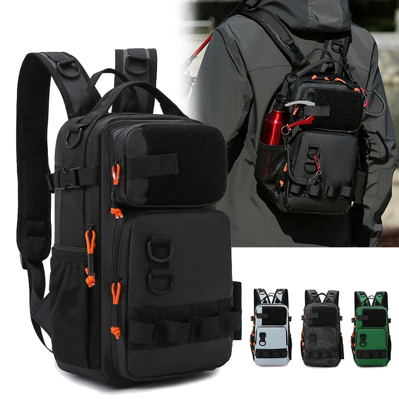 Fishing Lure Backpack with Rod Holders Chest Bag Molle Multi-functional Waist Bags Outdoor Hiking Shoulder Rucksack Large Case