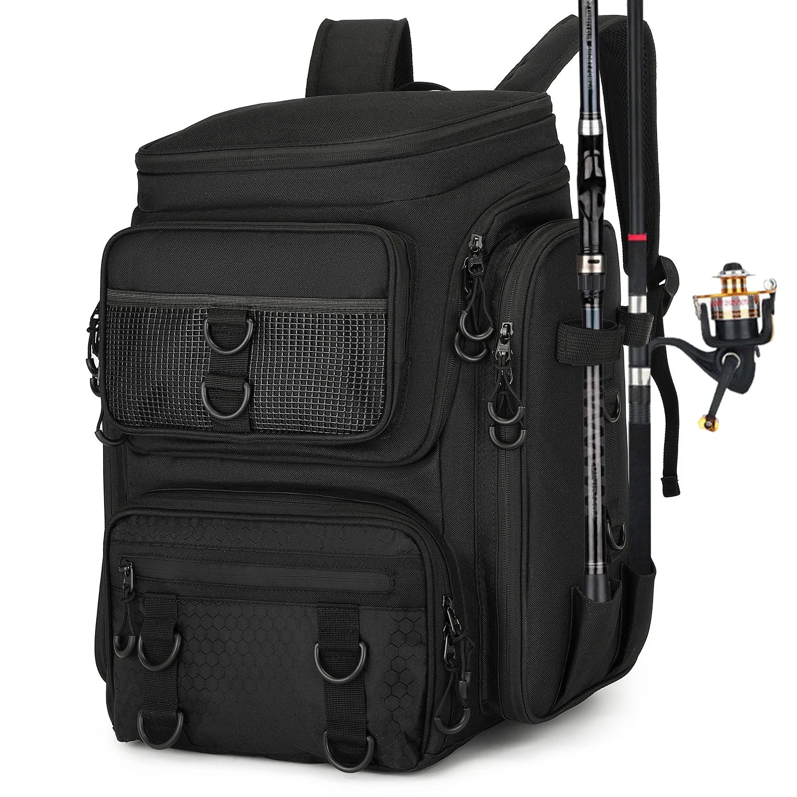 Fishing Backpack with Rod Holders Multifunctional Fish Tackle Rucksack Lure Organizer Storage Bag Outdoor Hiking Hunting Bagpack