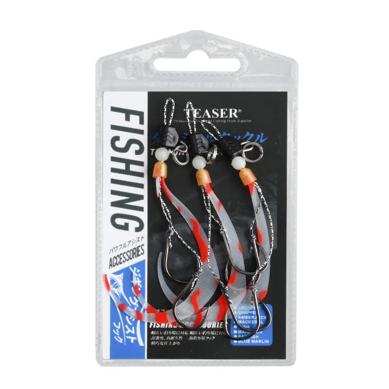 TEASER HK053 3pcs/bag Deep Sea Fishing Octopus Cuttlefish Jig Head Fishing Hooks Luminous Soft Squid Silicone Skirt Hooks