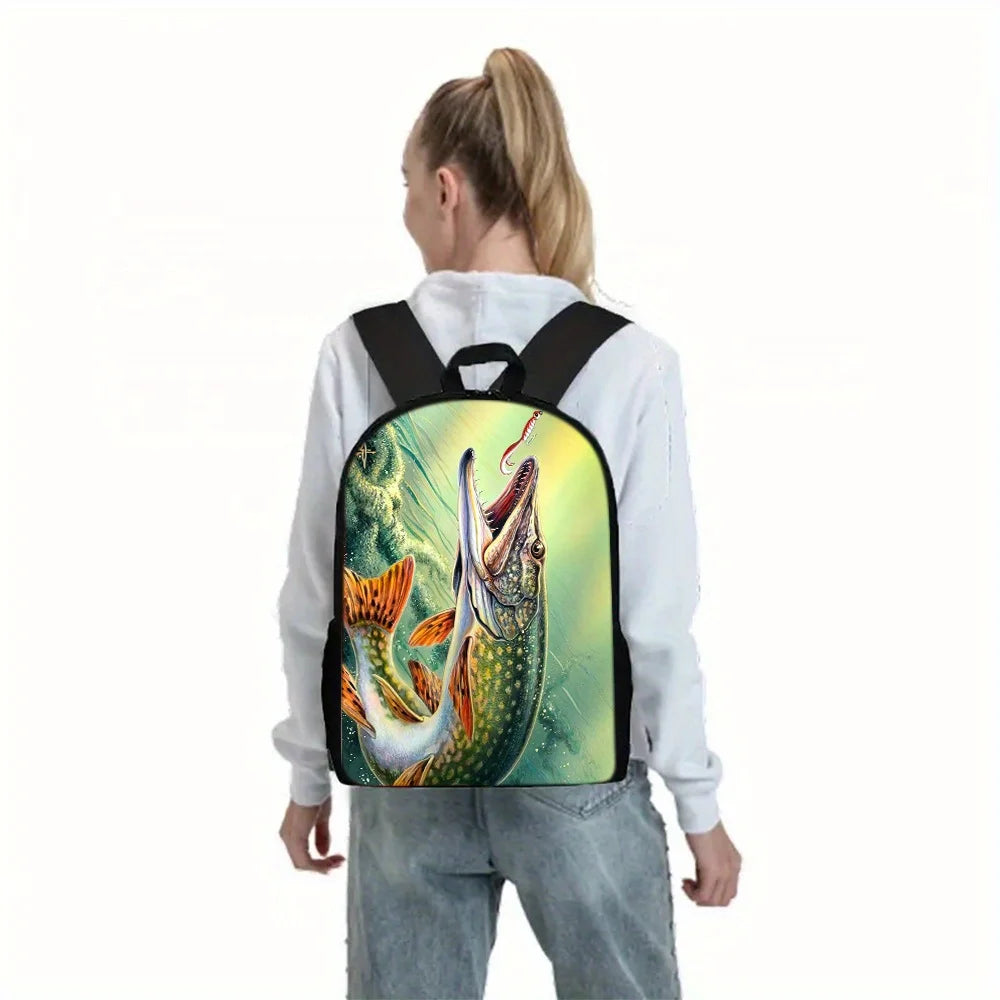 A 3pcs Backpack Set Themed for Fishing, Featuring a Shoulder Bag, a Crossbody Bag, And a Pencil Case, Ideal for School Or Travel