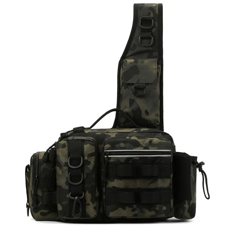 Fishing Tackle Backpack Lure Box Gear Storage Bag Fanny Pack for Men Fly Fishing Backpack with Rod Holder Sling Shoulder Bag