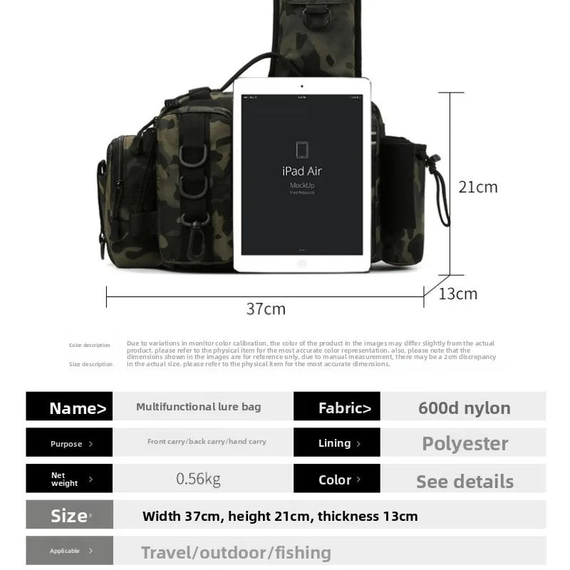 Fishing Tackle Backpack Lure Box Gear Storage Bag Fanny Pack for Men Fly Fishing Backpack with Rod Holder Sling Shoulder Bag